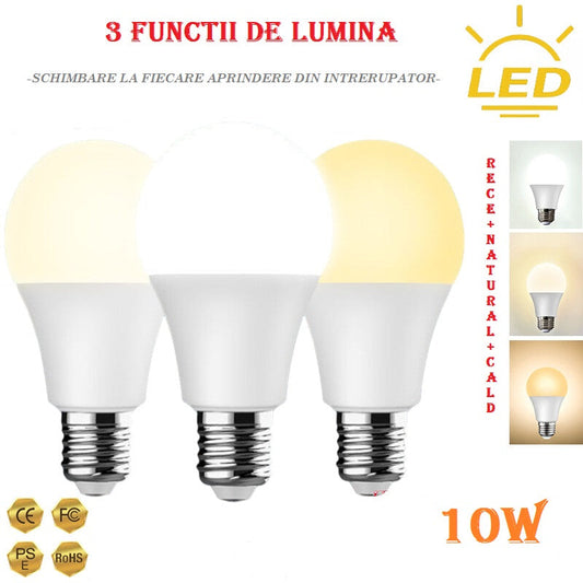Bec Led E27 10W 3 Functii Glob Mat Bulb