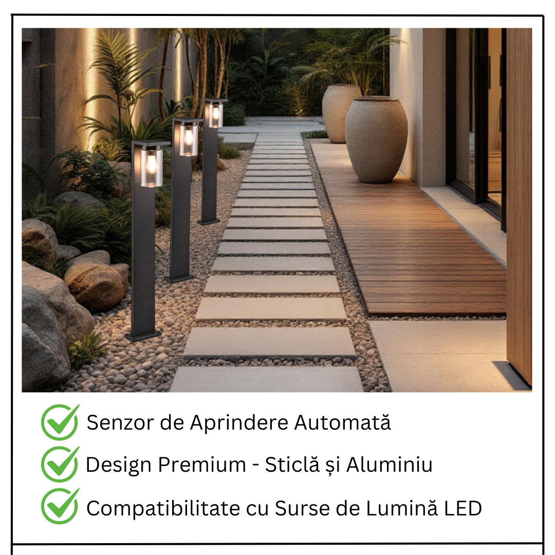 Stalp Ornamental cu Senzor Negru 100CM GARDEN POLE