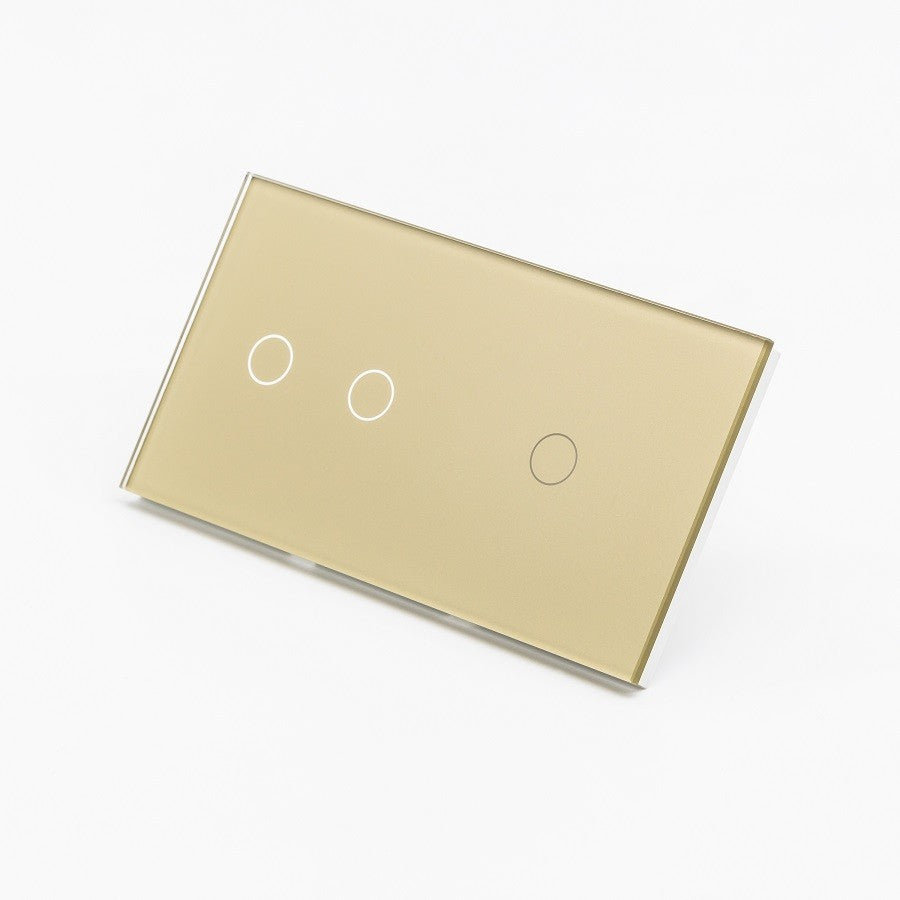 Intrerupator Dublu + Simplu Cu Touch Din Sticla Aurie