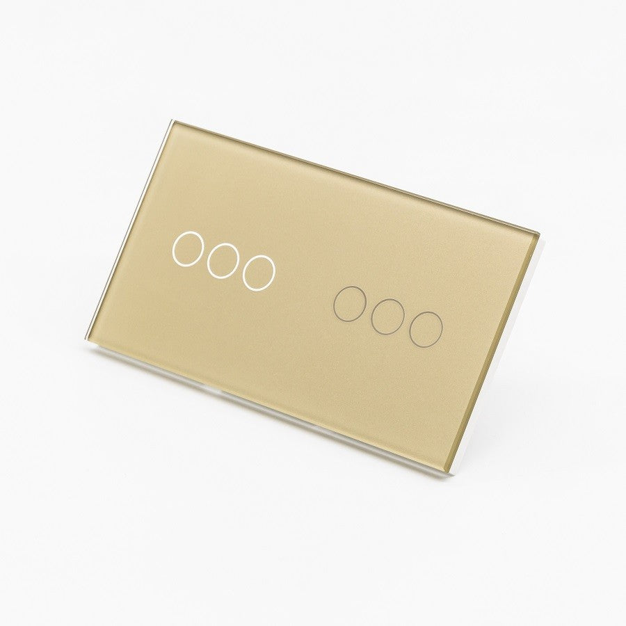 Intrerupator Triplu + Cu Touch Din Sticla Aurie