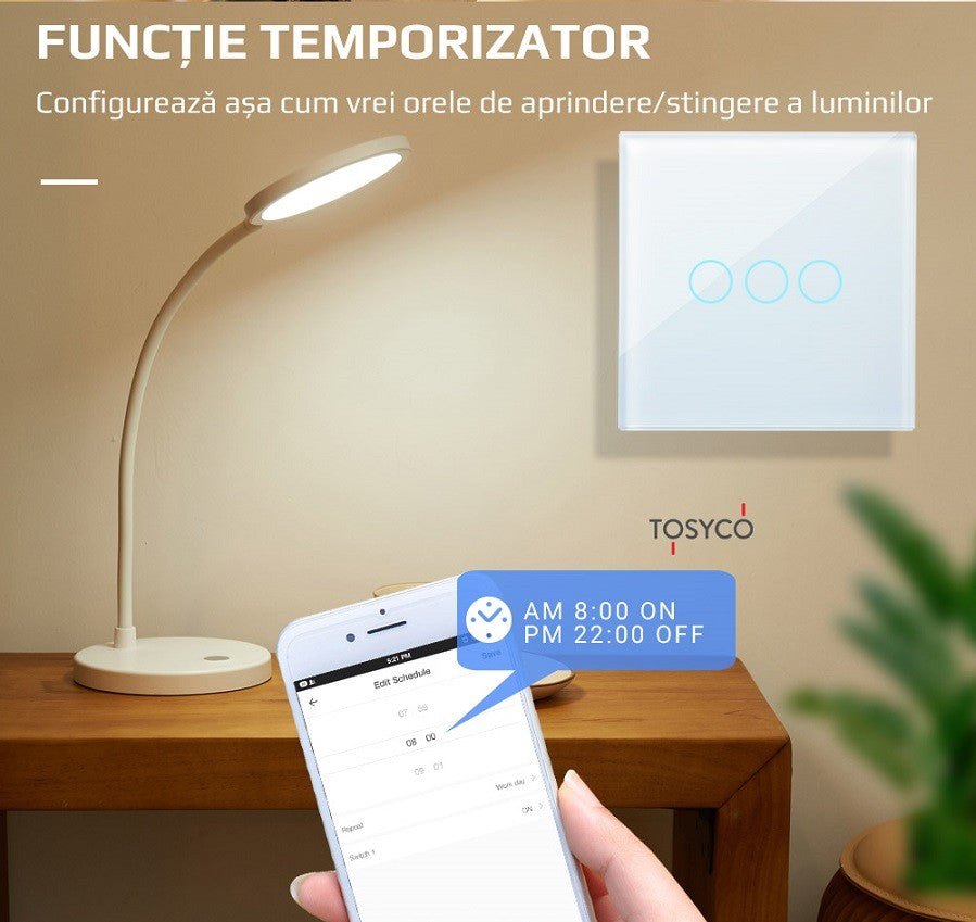 Intrerupator Triplu Wifi Cu Touch Din Sticla