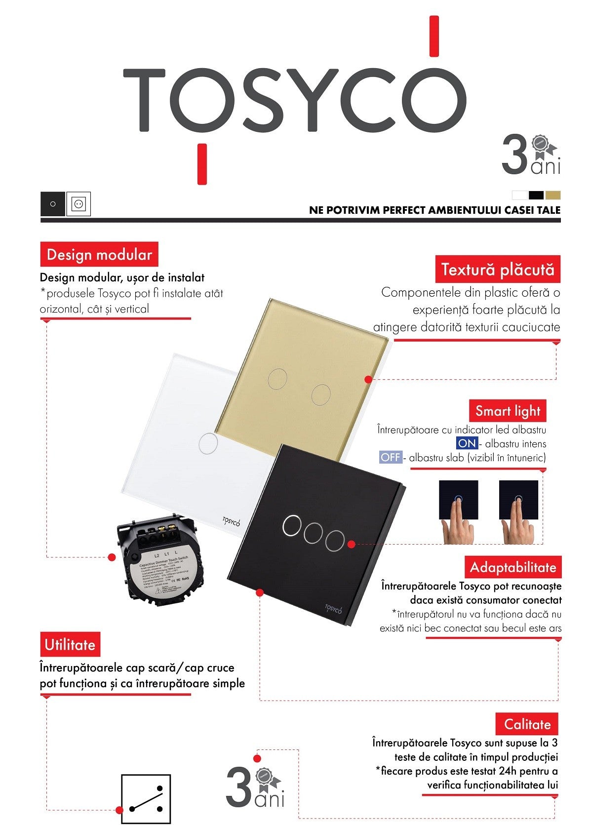 Intrerupator Cap Scara - Cruce Dublu Cu Touch Din Sticla