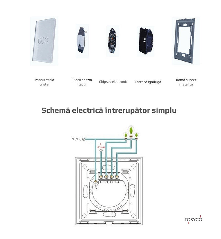 Intrerupator Dimabil Simplu Cu Touch Din Sticla