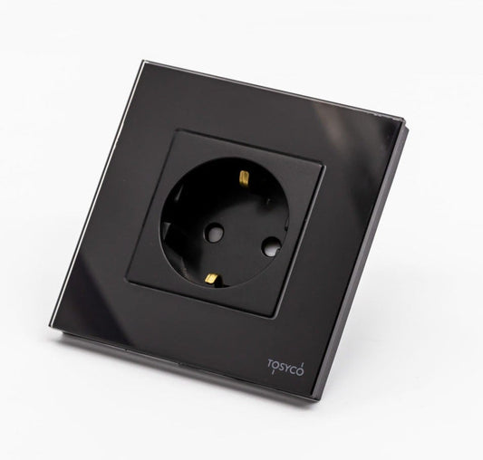 Priză Schuko simplă cu ramă din sticlă