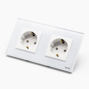 Priză Schuko Dublă Cu Ramă Din Sticlă