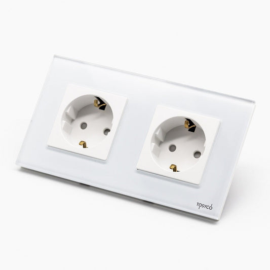 Priză Schuko dublă cu ramă din sticlă