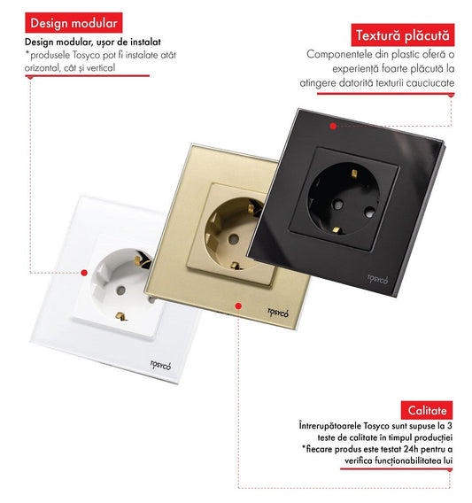 Priză Schuko triplă cu ramă din sticlă