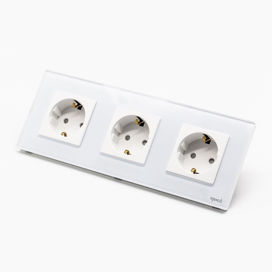 Priză Schuko Triplă Cu Ramă Din Sticlă