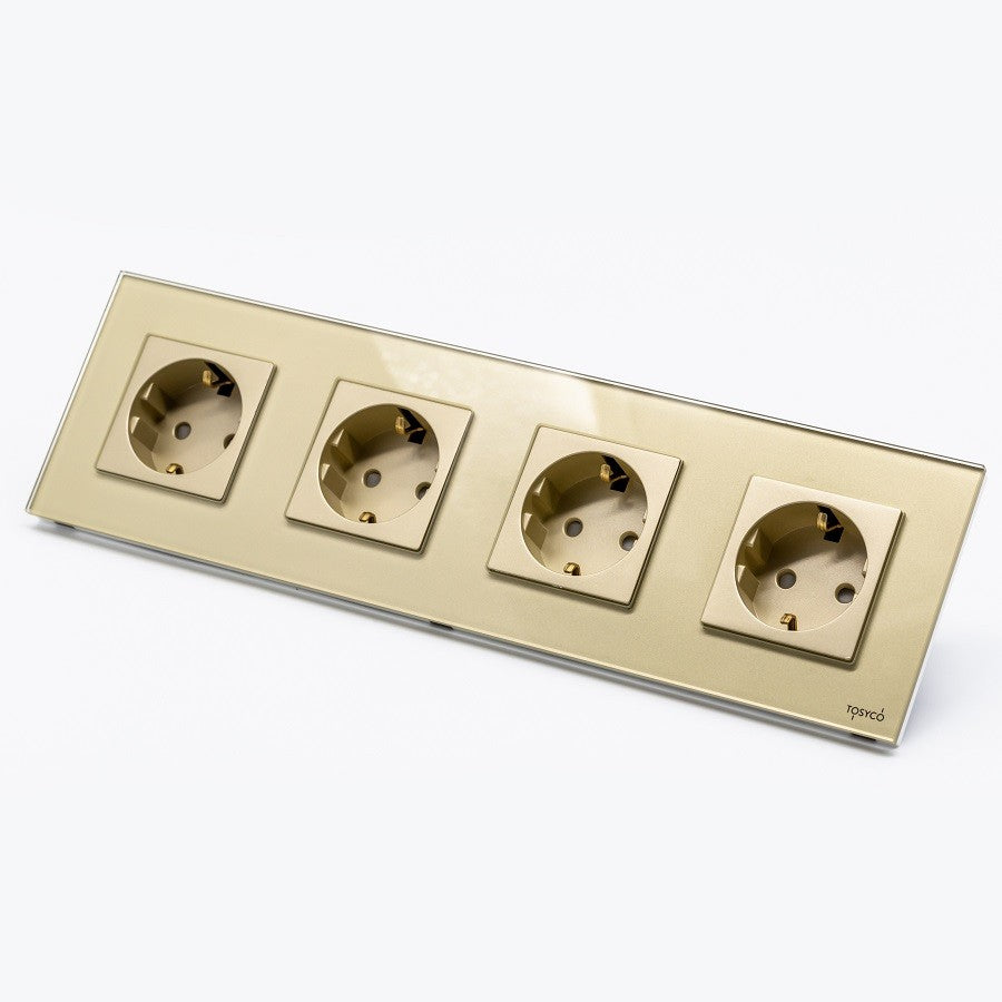 Priză Schuko Cvadruplă Cu Ramă Din Sticlă