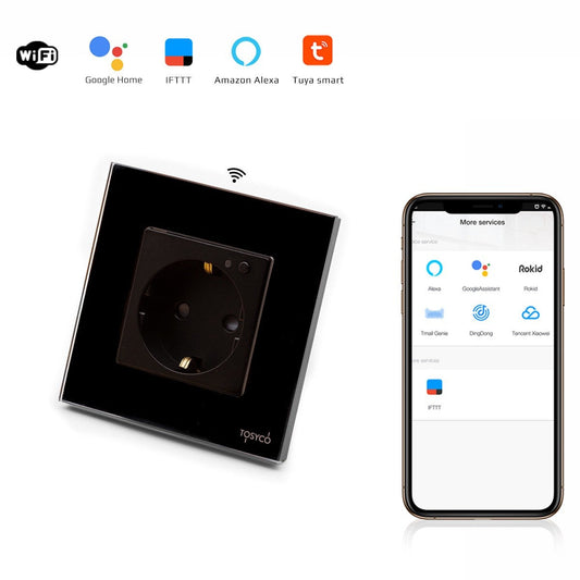 Priză schuko WIFI simplă cu ramă din sticlă