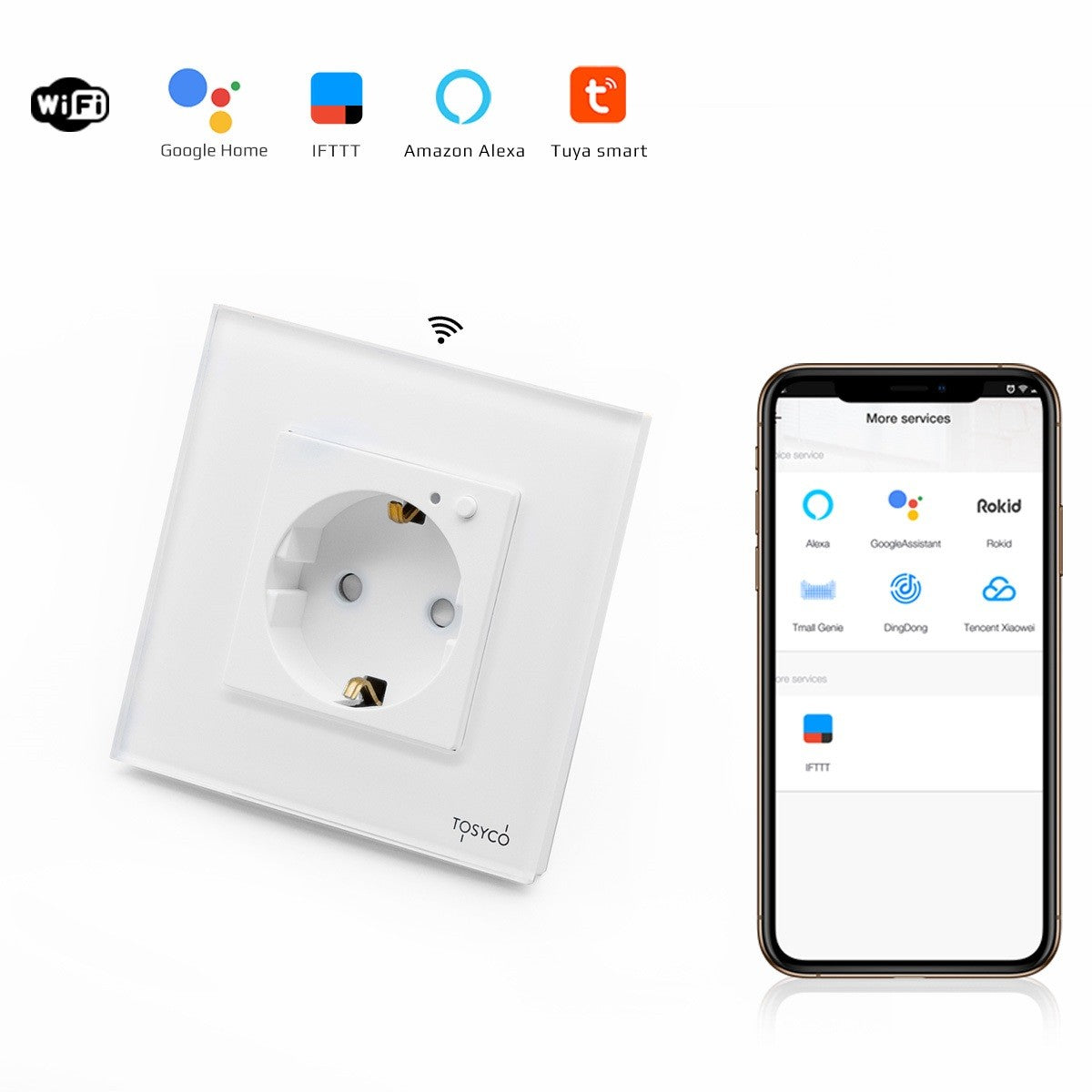 Priză Schuko Wifi Simplă Cu Ramă Din Sticlă