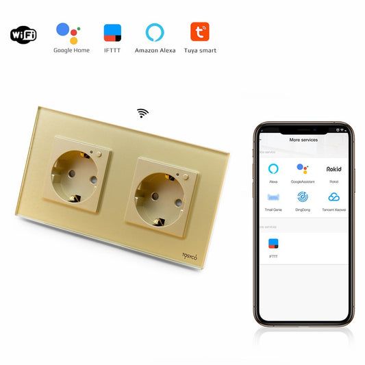 Priză schuko WIFI dublă cu ramă din sticlă