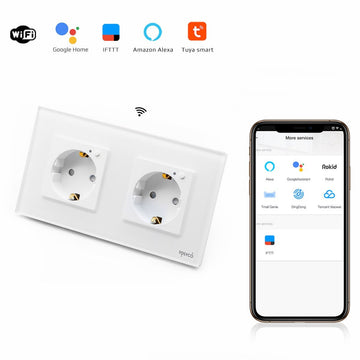 Priză Schuko Wifi Dublă Cu Ramă Din Sticlă