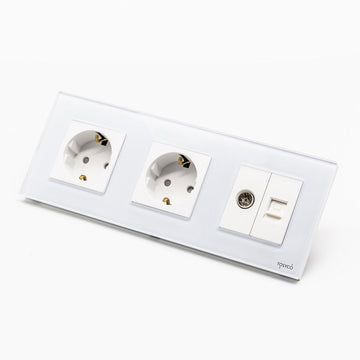 Priză Schuko Dublă + Tv Lan Cu Ramă Din Sticlă