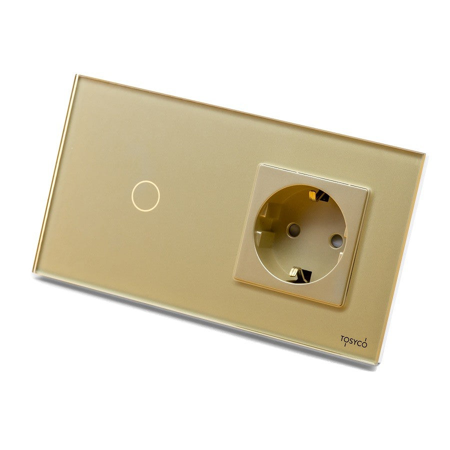 Întrerupător Dublu Cu Touch (Tactil) + Priză Schuko Tactil Switch