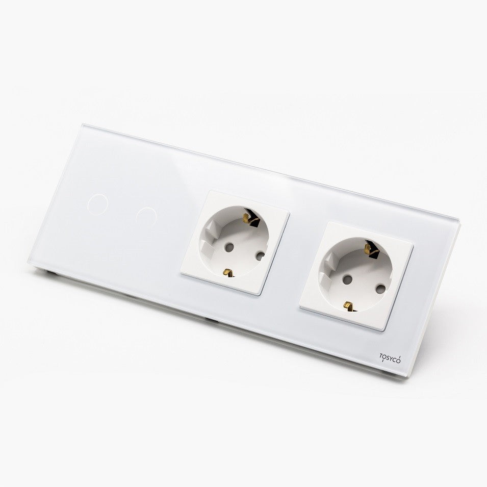 Întrerupător Dublu Cu Touch (Tactil) + Priză Schuko Dublă Light Switch