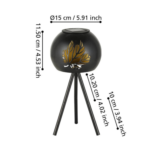 Lampa LED SOLAR Black & Gold cu Incarcare Solara 30.5CM Premium