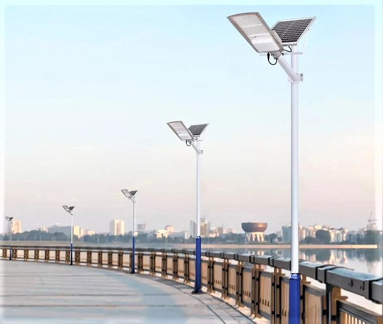 Lampa Led 100W Iluminat Stradal Solara Cu Brat Inclus Telecomanda Street Light