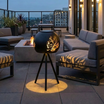 Lampa LED SOLAR Black & Gold cu Incarcare Solara 30.5CM Premium