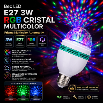 Bec LED E27 3W RGB Prisma Multicolor Autorotativ