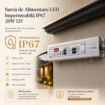 Sursa de Alimentare LED Impermeabila IP67 20W 12V