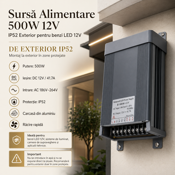 Sursa Alimentare 500W 12V IP52 Exterior
