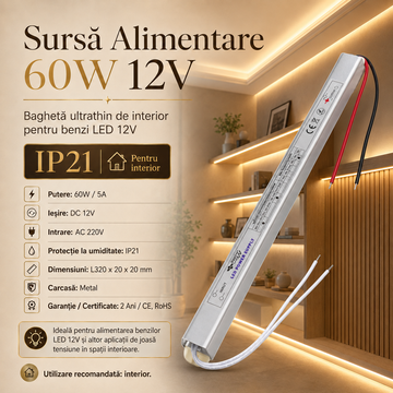 Sursa Alimentare 60W 12V Ultrathin Bagheta