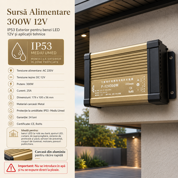 Sursa Alimentare 300W 12V IP53 Exterior