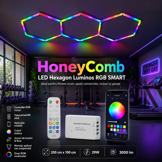 HoneyComb LED Hexagon RGB Digital SMART Telecomanda 250cm X 100cm