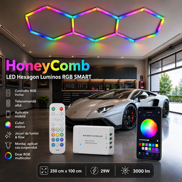HoneyComb LED Hexagon RGB Digital SMART Telecomanda 250cm X 100cm