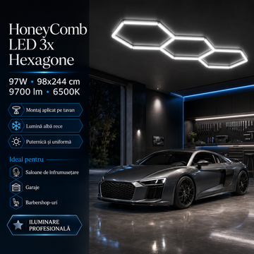 HoneyComb LED 3x Hexagone 97W, 98x244cm, 9700lm, 6500K