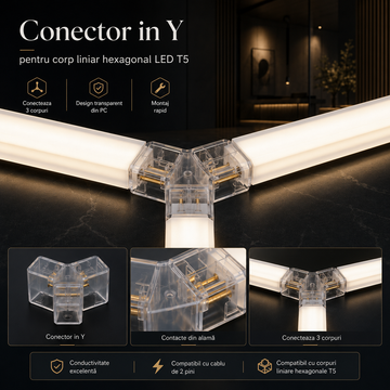 Conector in Forma Y pentru Corp Liniar Hexagonal LED T5