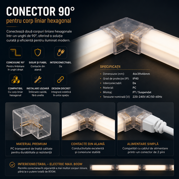 Conector Colt pentru Corp Liniar Hexagonal LED T5