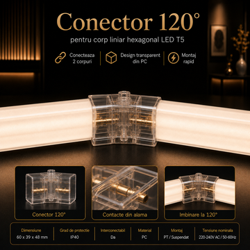 Conector 120 Grade pentru Corp Liniar Hexagonal LED T5