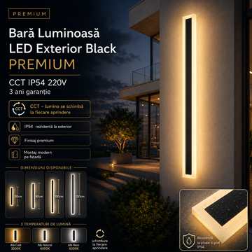 Bara Luminoasa LED Exterior Black PREMIUM CCT IP54 220V