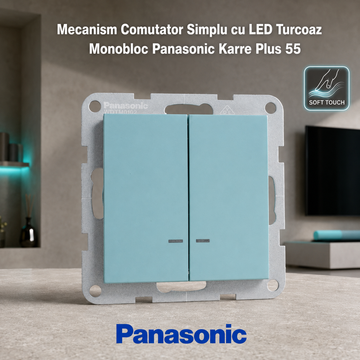 Mecanism Comutator Simplu cu LED Turcoaz Monobloc Panasonic Karre Plus 55
