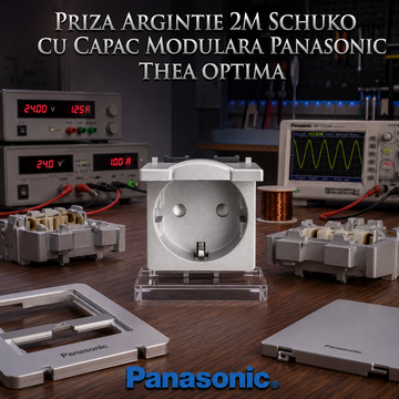 Priza Argintie 2M SCHUKO cu Capac Modulara Panasonic Thea Optima