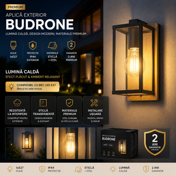 Aplica Exterior BUDRONE 1xE27 IP44