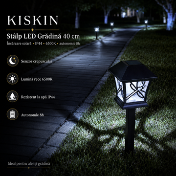 Stalp LED Gradina KISKIN 40cm cu Incarcare Solara, IP44, 6500K