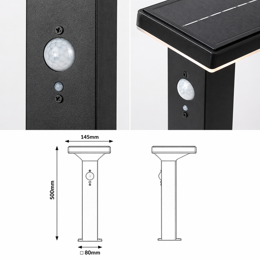 Stalp de Gradina LED LUNOQ cu Incarcare Solara Senzor 50CM Premium