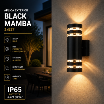Aplica Exterior 2xE27 Black Mamba