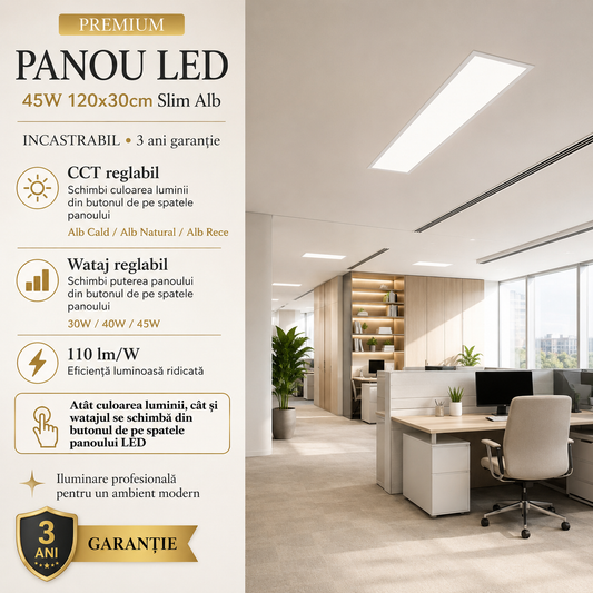 Panou LED 45W 120x30cm Slim Alb 3 Lumini PREMIUM