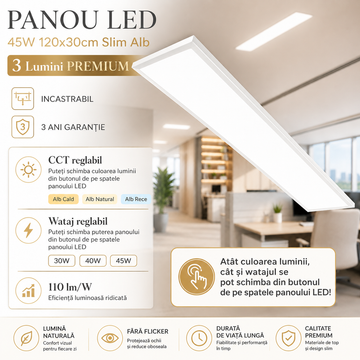Panou LED 45W 120x30cm Slim Alb 3 Lumini PREMIUM