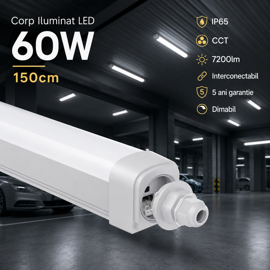 Corp Iluminat LED 60W 150cm IP65 CCT 7200lm Interconectabil