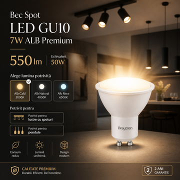 Bec Spot LED GU10 7W ALB Premium Echivalent 50W