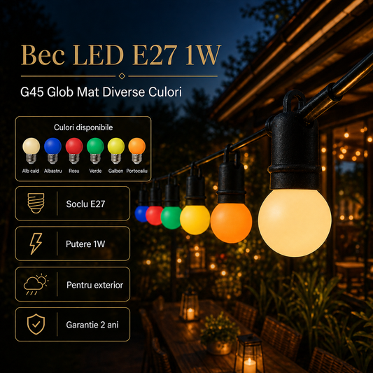 Bec LED E27 1W G45 Glob Mat Diverse Culori