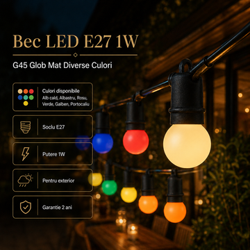 Bec LED E27 1W G45 Glob Mat Diverse Culori