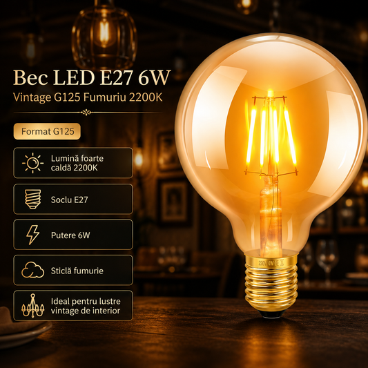 Bec LED E27 Vintage G125 6W Fumuriu 2200K