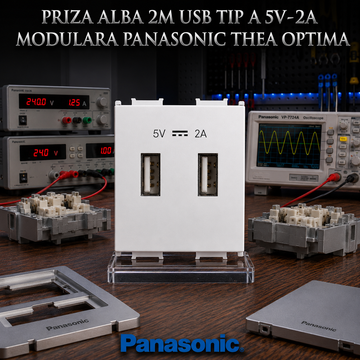 Priza Alba 2M USB TIP A 5V-2A Modulara Panasonic Thea Optima