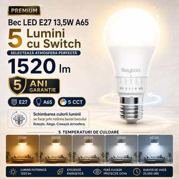 Bec LED E27 13,5W A65 5 Lumini cu Switch 1520lm 5 Ani Garantie